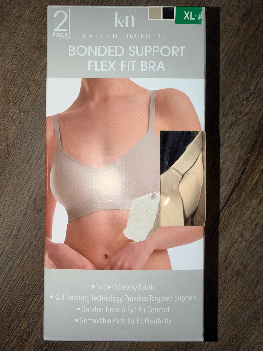 Karen Neuburger Two-Pack Bonded Support Flex Fit Bras - Beige & Black